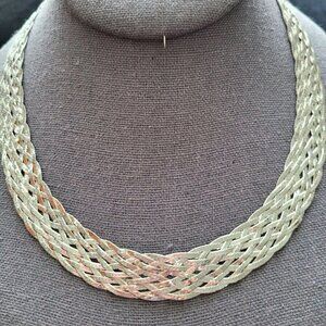 925 Italy Braided Collar Necklace Reversible KA 1772 10 Herringbone Strands